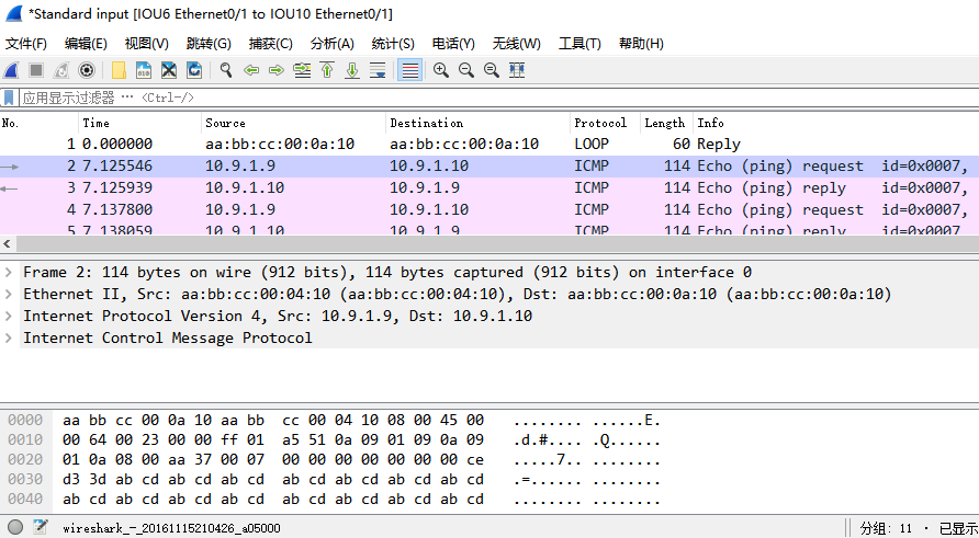 在IOU9上ping 10.9.1.10时，IOU6的e 0/1口上的抓包
