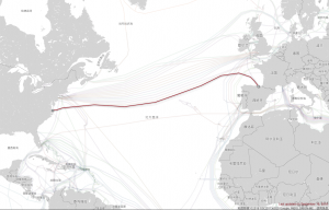 Marea 海底光缆从美国东海岸弗吉尼亚州的海滩出发，在大约 5200 米的海底深处一路穿过大西洋，抵达西班牙毕尔巴鄂，全长超过 6600 公里，总重量 4650 吨，相当于 34 头巨型蓝鲸