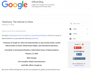 Google Official Blog : Testimony : The Internet in China